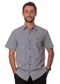 Camisa masculina azul marinho estampado manga curta algodão