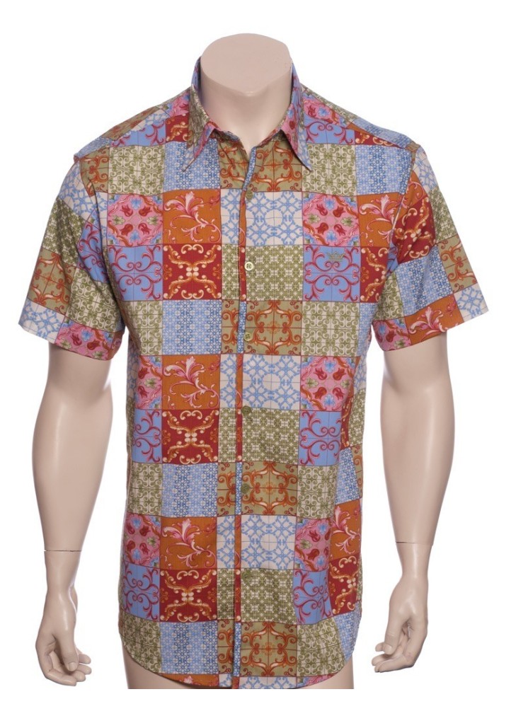 Camisa masculina manga curta algodão estampado
