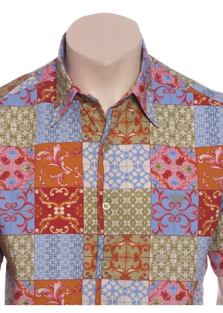 Camisa masculina manga curta algodão estampado