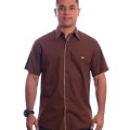 Camisa social marrom masculina manga curta de algodão