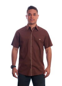 Camisa social marrom masculina manga curta de algodão