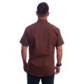 Camisa social marrom masculina manga curta de algodão