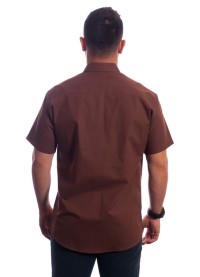 Camisa social marrom masculina manga curta de algodão