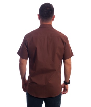 Camisa social marrom masculina manga curta de algodão