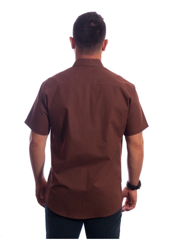 Camisa social marrom masculina manga curta de algodão