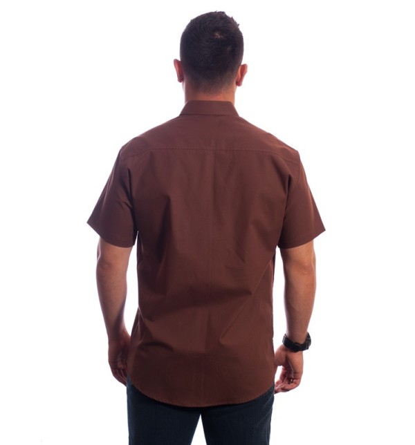 Camisa social marrom masculina manga curta de algodão