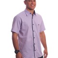 Camisa social lilás masculina manga curta detalhe de algodão misto