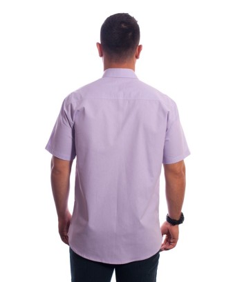 Camisa social lilás masculina manga curta detalhe de algodão misto