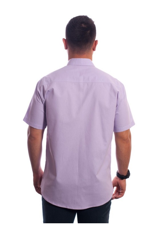 Camisa social lilás masculina manga curta detalhe de algodão misto