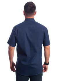 Camisa social marinho masculina de algodão manga curta detalhe branco