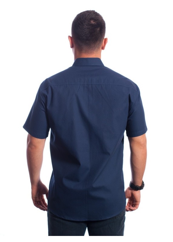 Camisa social marinho masculina de algodão manga curta detalhe branco