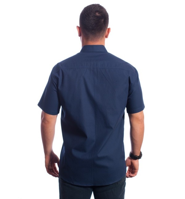 Camisa social marinho masculina de algodão manga curta detalhe branco