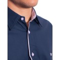 Camisa social marinho masculina de algodão manga curta detalhe branco