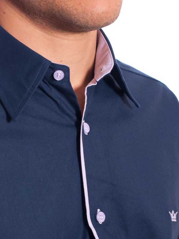 Camisa social marinho masculina de algodão manga curta detalhe branco Camisa social marinho masculina de algodão manga curta detalhe branco