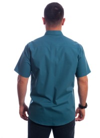 Camisa social azul cobalto masculina manga curta com detalhe, de algodão