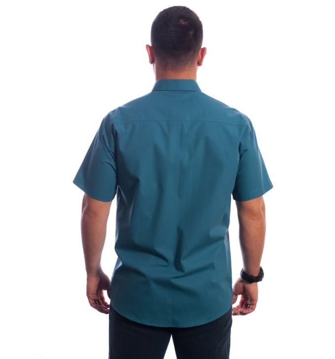 Camisa social azul cobalto masculina manga curta com detalhe, de algodão Camisa social azul cobalto masculina manga curta com detalhe, de algodão