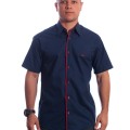 Camisa social marinho masculina de algodão manga curta com detalhe