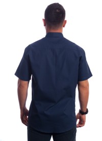 Camisa social marinho masculina de algodão manga curta com detalhe