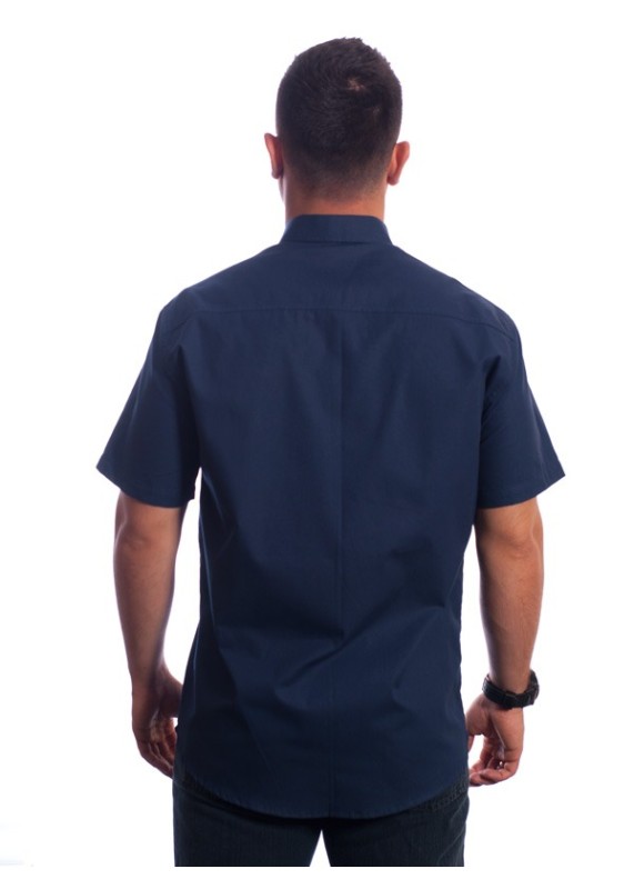 Camisa social marinho masculina de algodão manga curta com detalhe