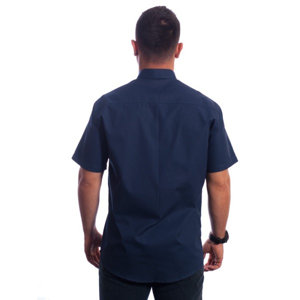 Camisa social marinho masculina de algodão manga curta com detalhe