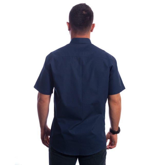 Camisa social marinho masculina de algodão manga curta com detalhe