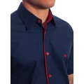 Camisa social marinho masculina de algodão manga curta com detalhe