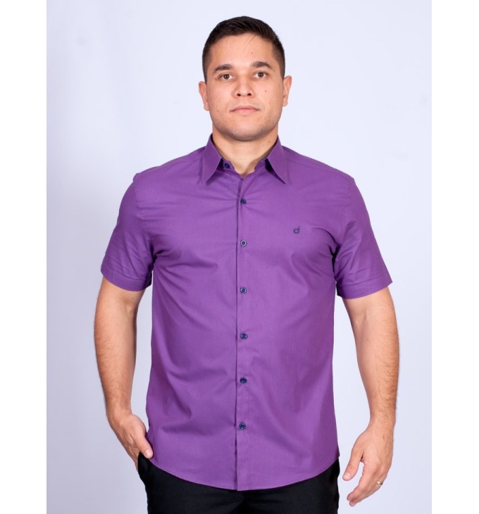 Camisa social roxa com detalhes de manga curta Camisa social roxa com detalhes de manga curta