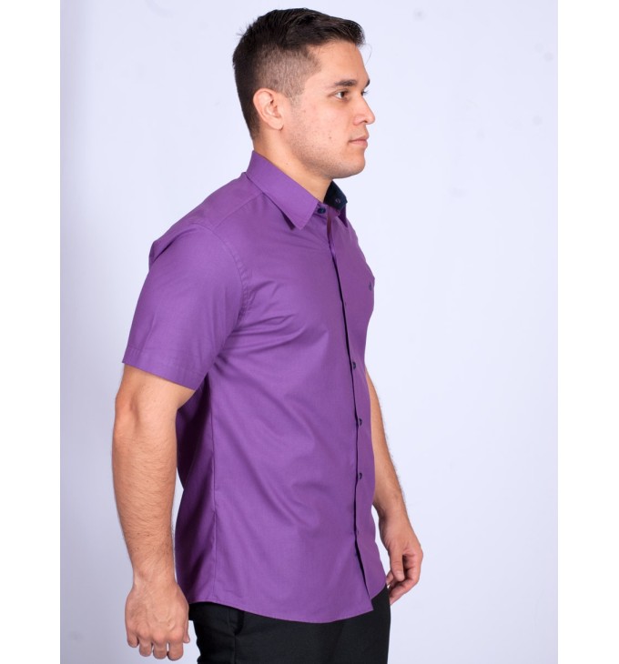 Camisa social roxa com detalhes de manga curta Camisa social roxa com detalhes de manga curta