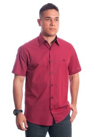 Camisa social vinho masculina manga curta com detalhe, de algodão