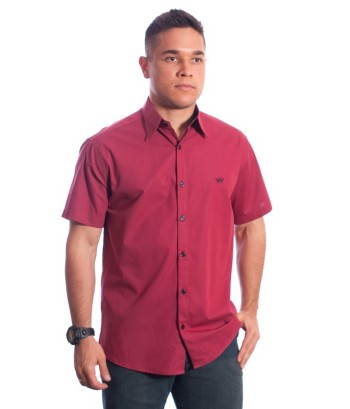 Camisa social vinho masculina manga curta com detalhe, de algodão