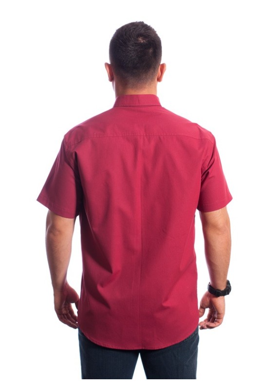 Camisa social vinho masculina manga curta com detalhe, de algodão