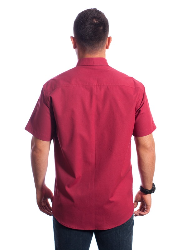 Camisa social vinho masculina manga curta com detalhe, de algodão