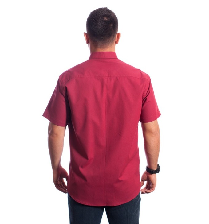 Camisa social vinho masculina manga curta com detalhe, de algodão Camisa social vinho masculina manga curta com detalhe, de algodão