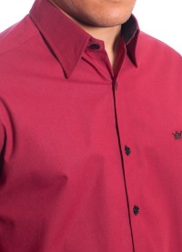 Camisa social vinho masculina manga curta com detalhe, de algodão