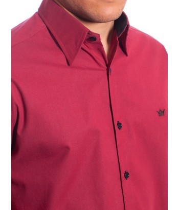 Camisa social vinho masculina manga curta com detalhe, de algodão