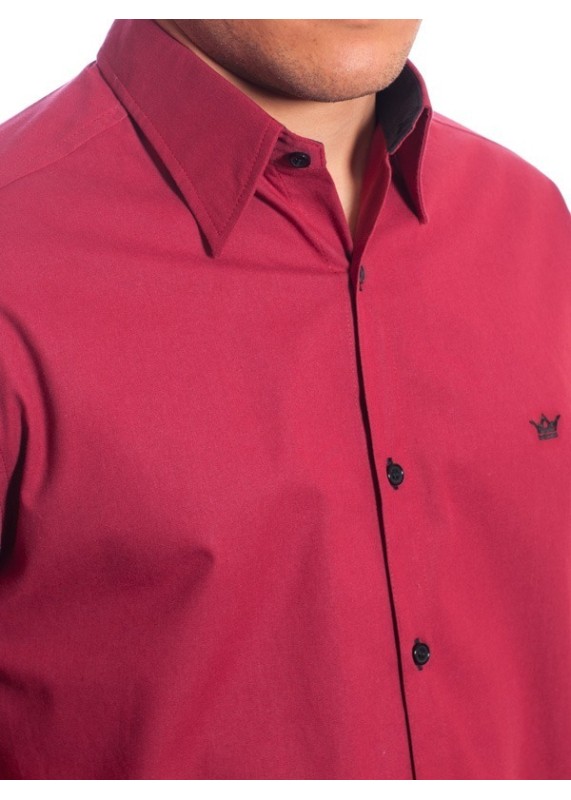 Camisa social vinho masculina manga curta com detalhe, de algodão