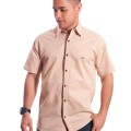 Camisa social bege masculina manga curta de algodão