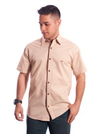 Camisa social bege masculina manga curta de algodão