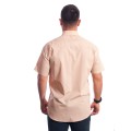 Camisa social bege masculina manga curta de algodão