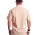 Camisa social bege masculina manga curta de algodão