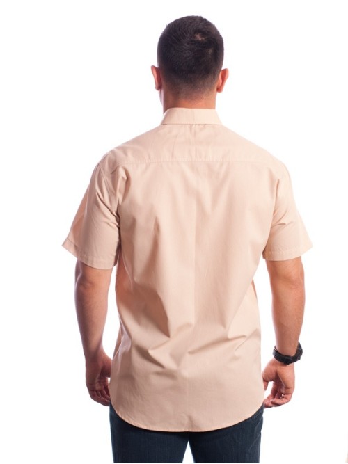 Camisa social bege masculina manga curta de algodão