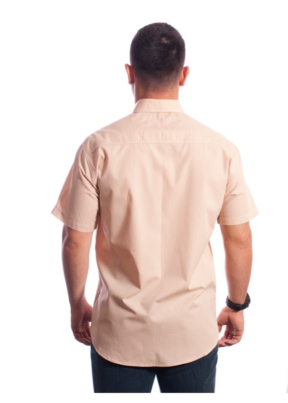Camisa social bege masculina manga curta de algodão