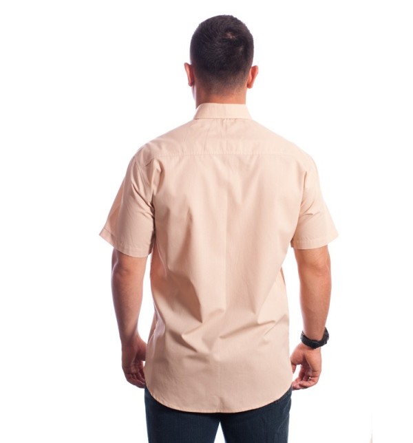 Camisa social bege masculina manga curta de algodão