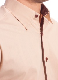 Camisa social bege masculina manga curta de algodão