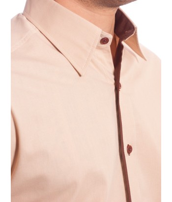Camisa social bege masculina manga curta de algodão