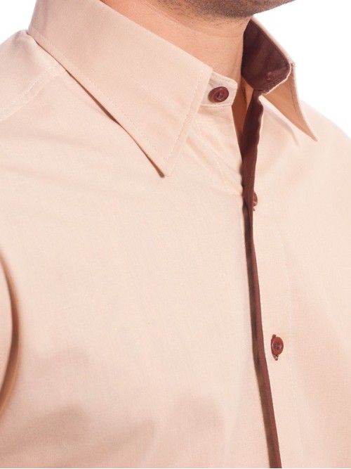 Camisa social bege masculina manga curta de algodão