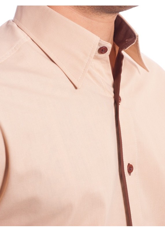 Camisa social bege masculina manga curta de algodão