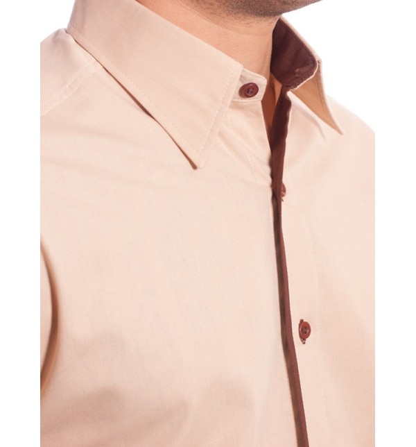 Camisa social bege masculina manga curta de algodão