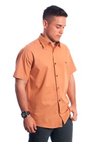 Camisa social ferrugem masculina manga curta detalhe de algodão