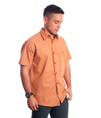 Camisa social ferrugem masculina manga curta detalhe de algodão